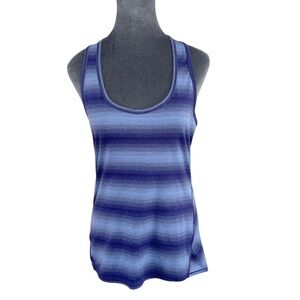 Athleta Performance Apparel Wms M Blue Striped Space Dye Ombre Racerback Tank